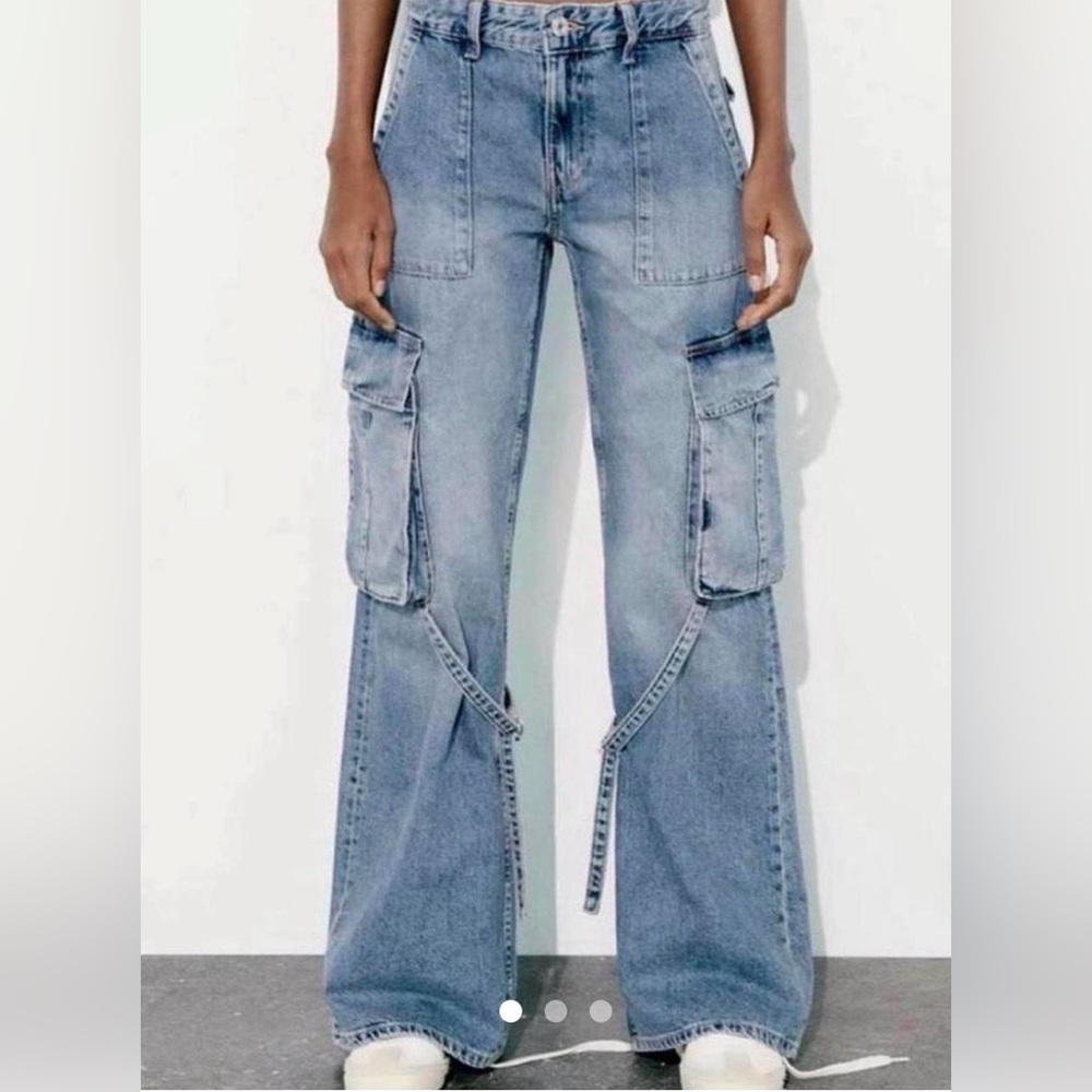 Zara Light Blue Flare Cargo Jeans 2